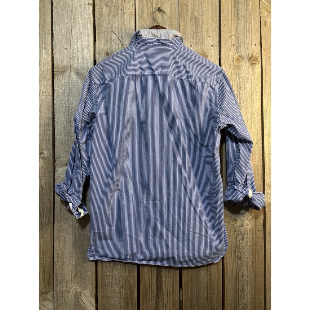 American Eagle Mens Medium Athletic Fit Blue White Stripe Button Up Oxford Shirt - Picture 5 of 8
